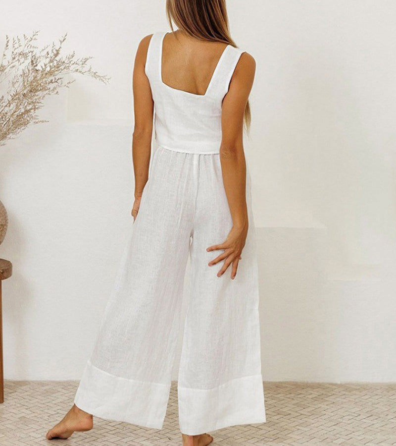 Megan | Minimalistische top en wijde broek set