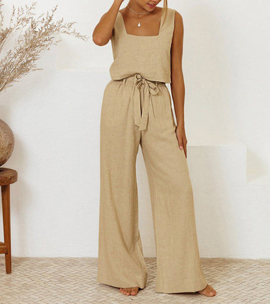 Megan | Minimalistische top en wijde broek set