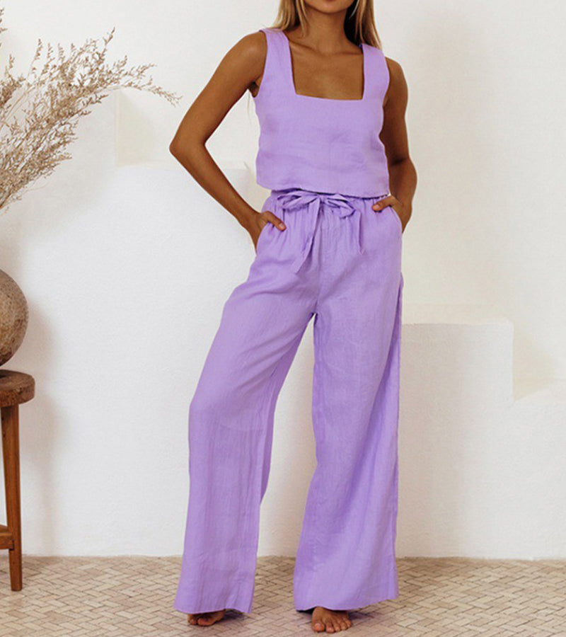 Megan | Minimalistische top en wijde broek set