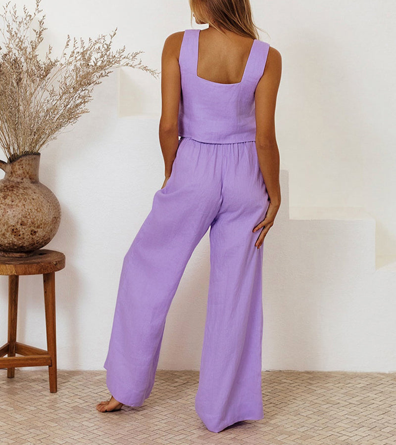Megan | Minimalistische top en wijde broek set