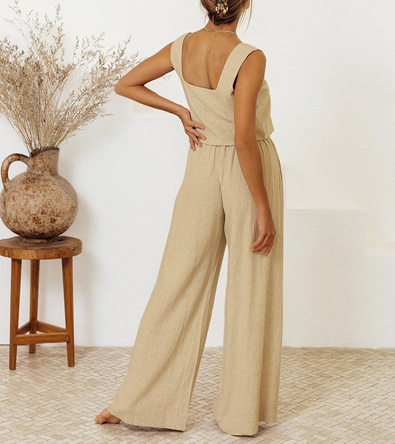 Megan | Minimalistische top en wijde broek set
